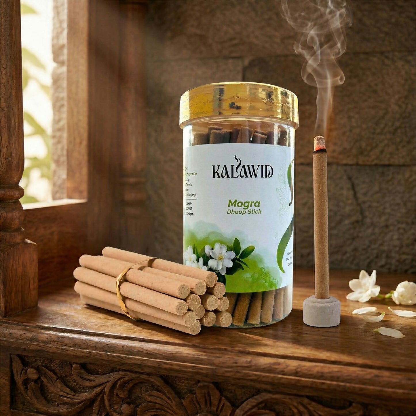 Mogra Dhoop Sticks Jar for Fresh Floral Fragrance & Daily Spiritual Use (100 Gm)