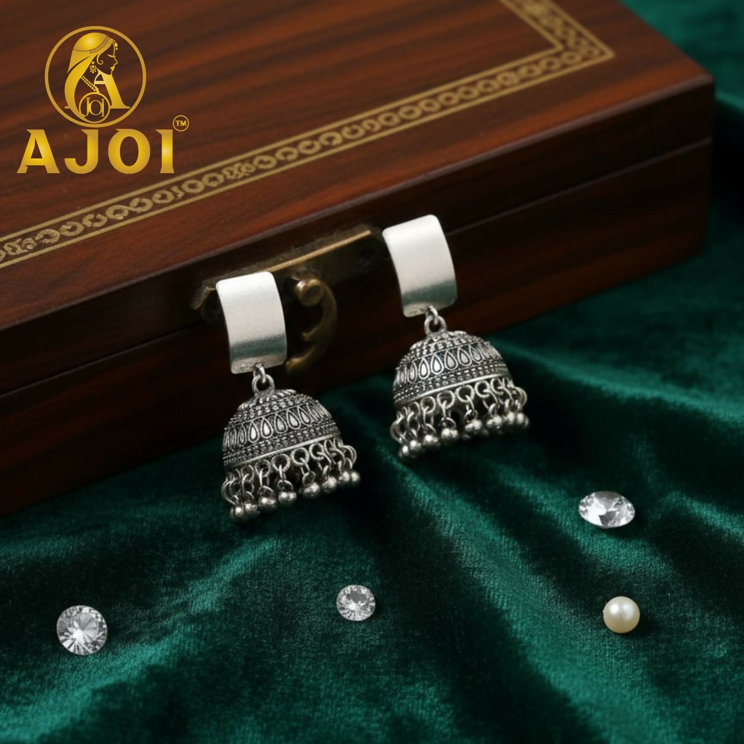 Royal Oxidised Silver Dome Jhumka Earrings with Traditional Ghungroo Detailing