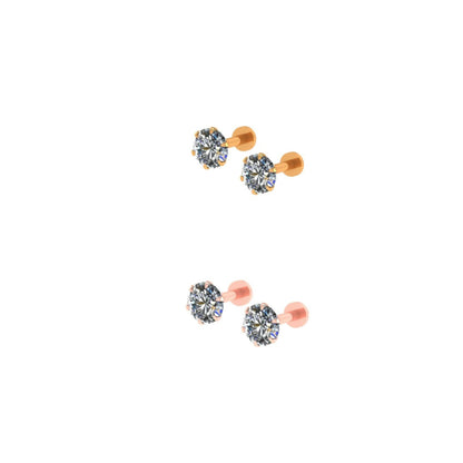 Gold Plated Round AD Solitaire Flat Back Stud Earrings Combo Pack of 2