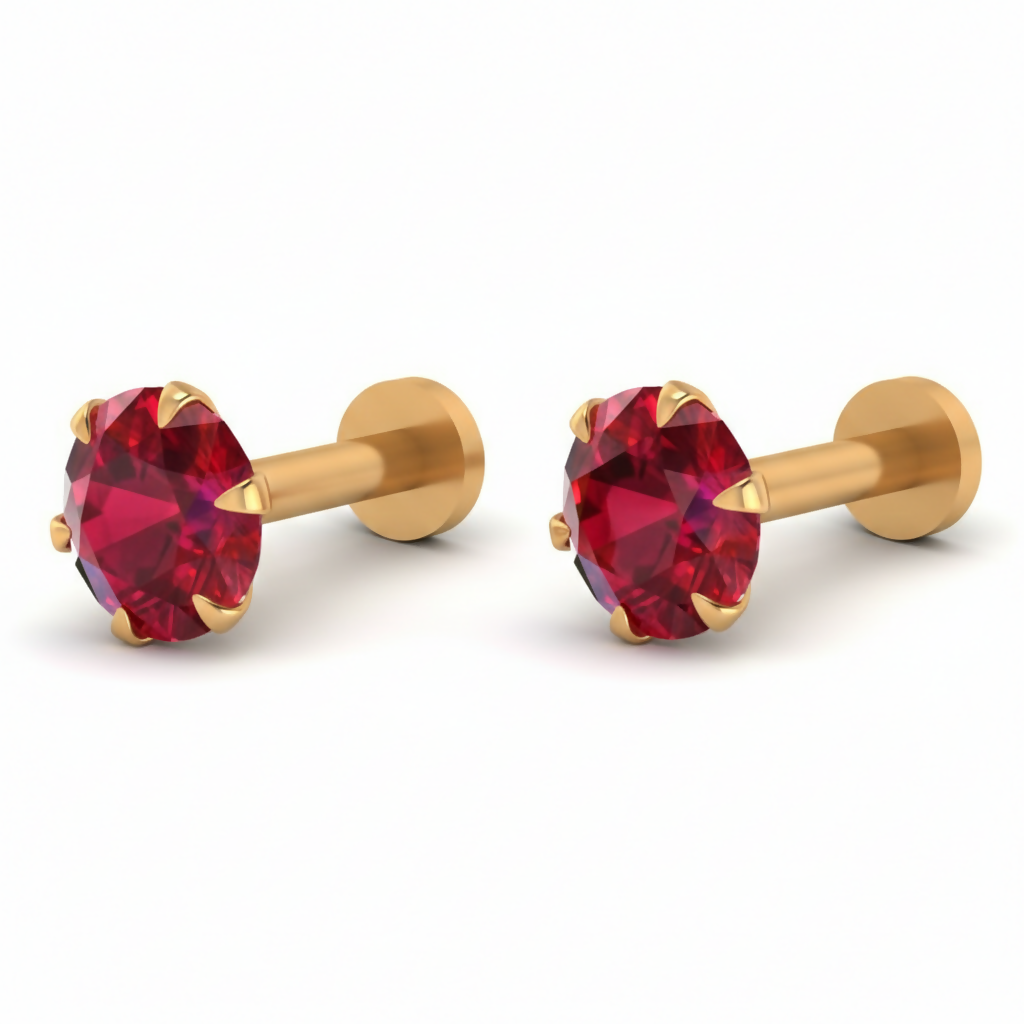 Ruby nosepin stud highlighting four-prong setting of lab-created ruby