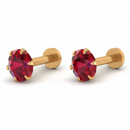 Ruby nosepin stud highlighting four-prong setting of lab-created ruby
