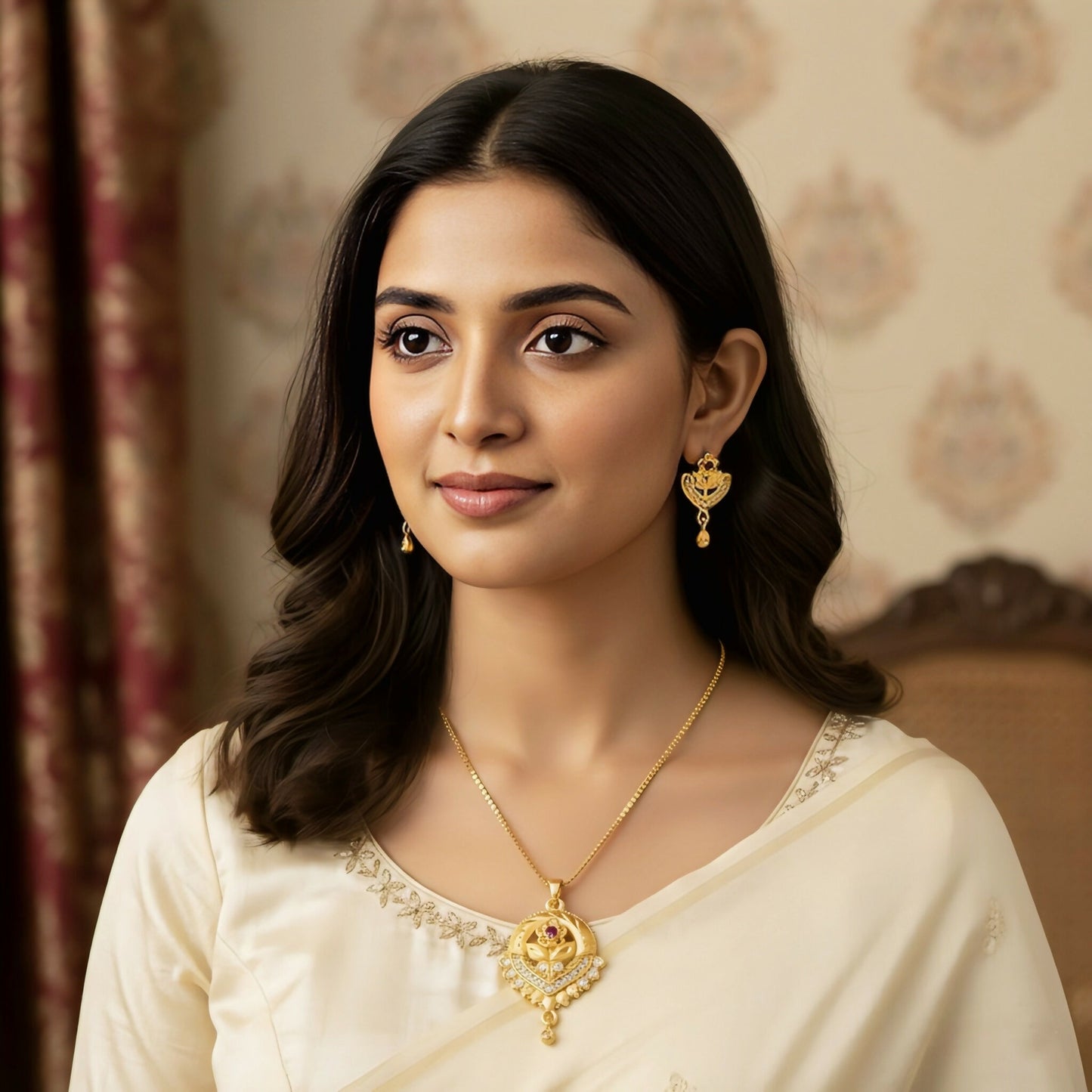 Elegant Gold-Plated Floral Bloom Jewelry Set: Pendant, Chain, and Earrings