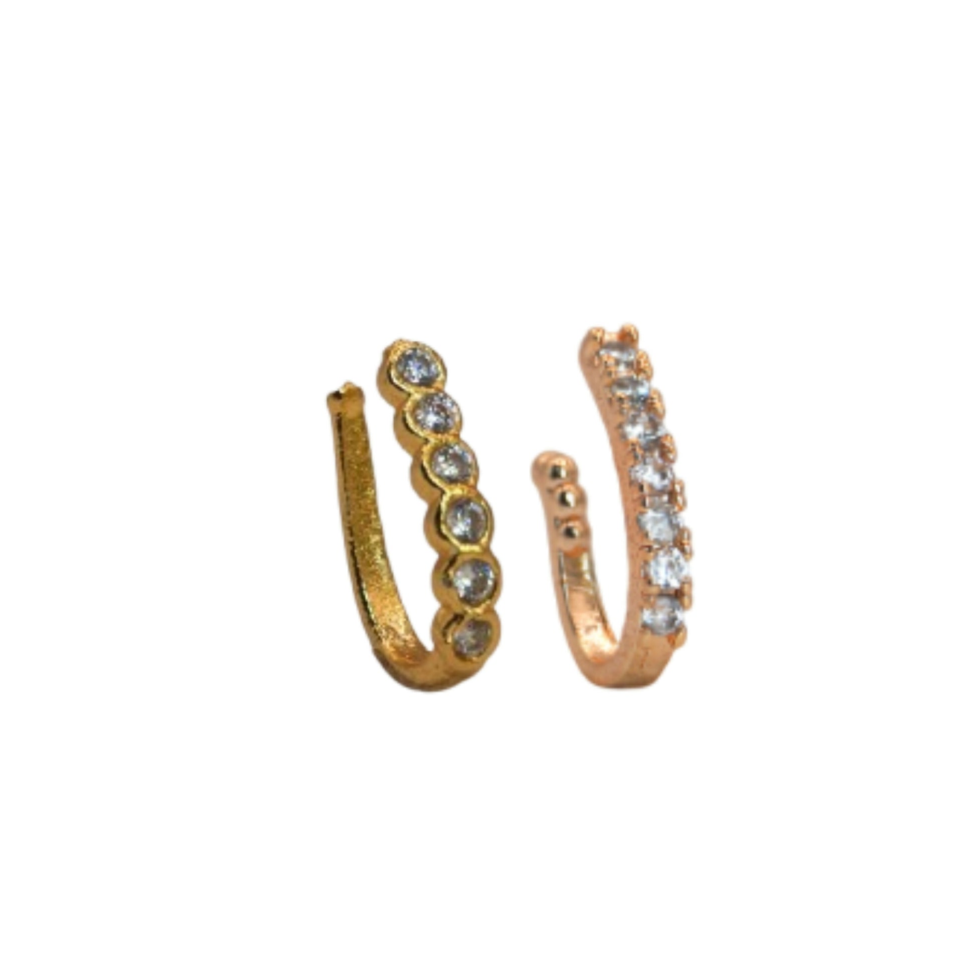 CZ Studded Gold & Rose Gold Non-Piercing Nose Cuff Combo Pack of Combo Pack of 2