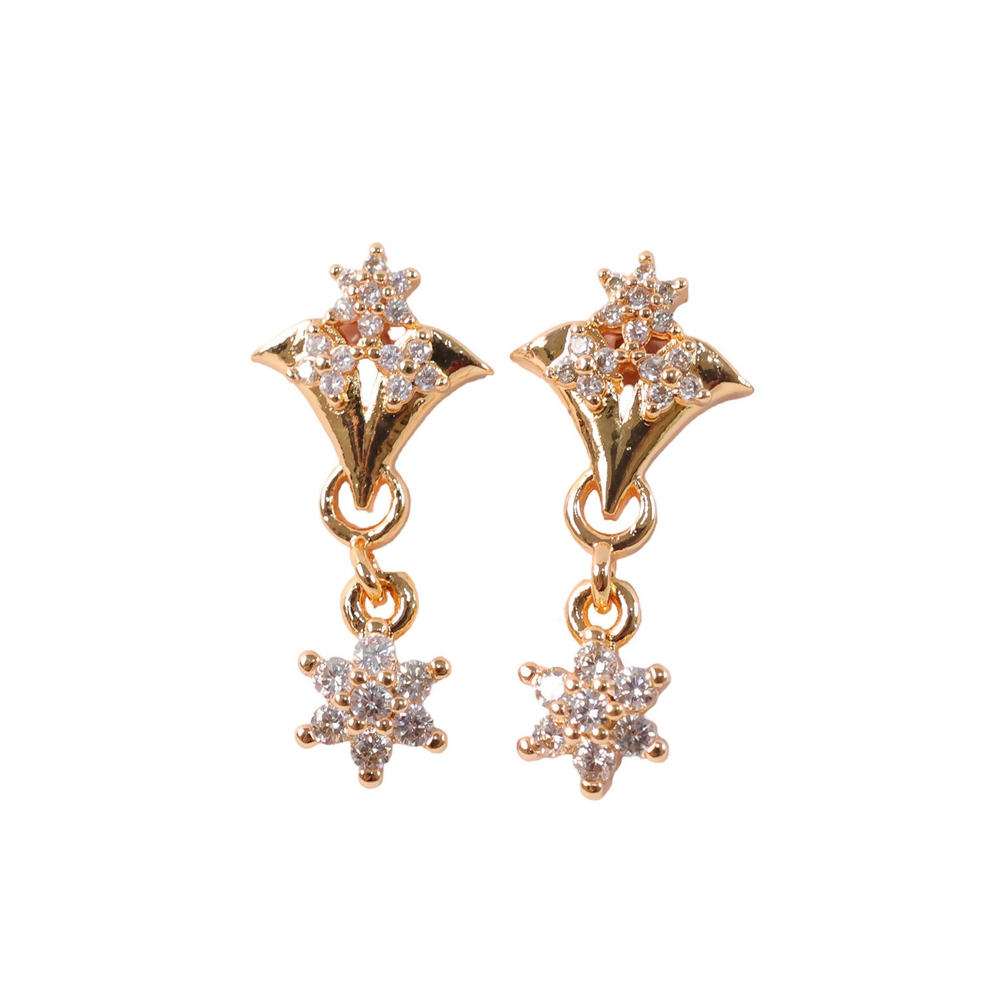 Elegant rose gold star drop earrings capturing light with cubic zirconia
