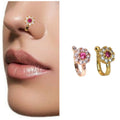 Non-Piercing Floral Nose Ring Set – Rose Gold Pink Stone Combo Pack