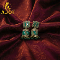Royal Emerald Green Designer Earrings with Statement Drop and Stone Accents