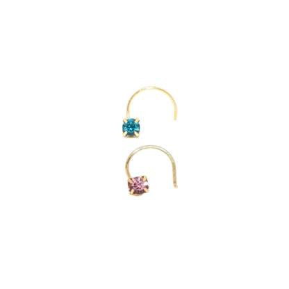Gold plated crystal nosepin stud showcasing deep teal crystal stone