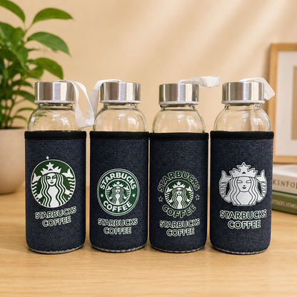 Eco-friendly reusable glass water bottle with sleeve for gym use