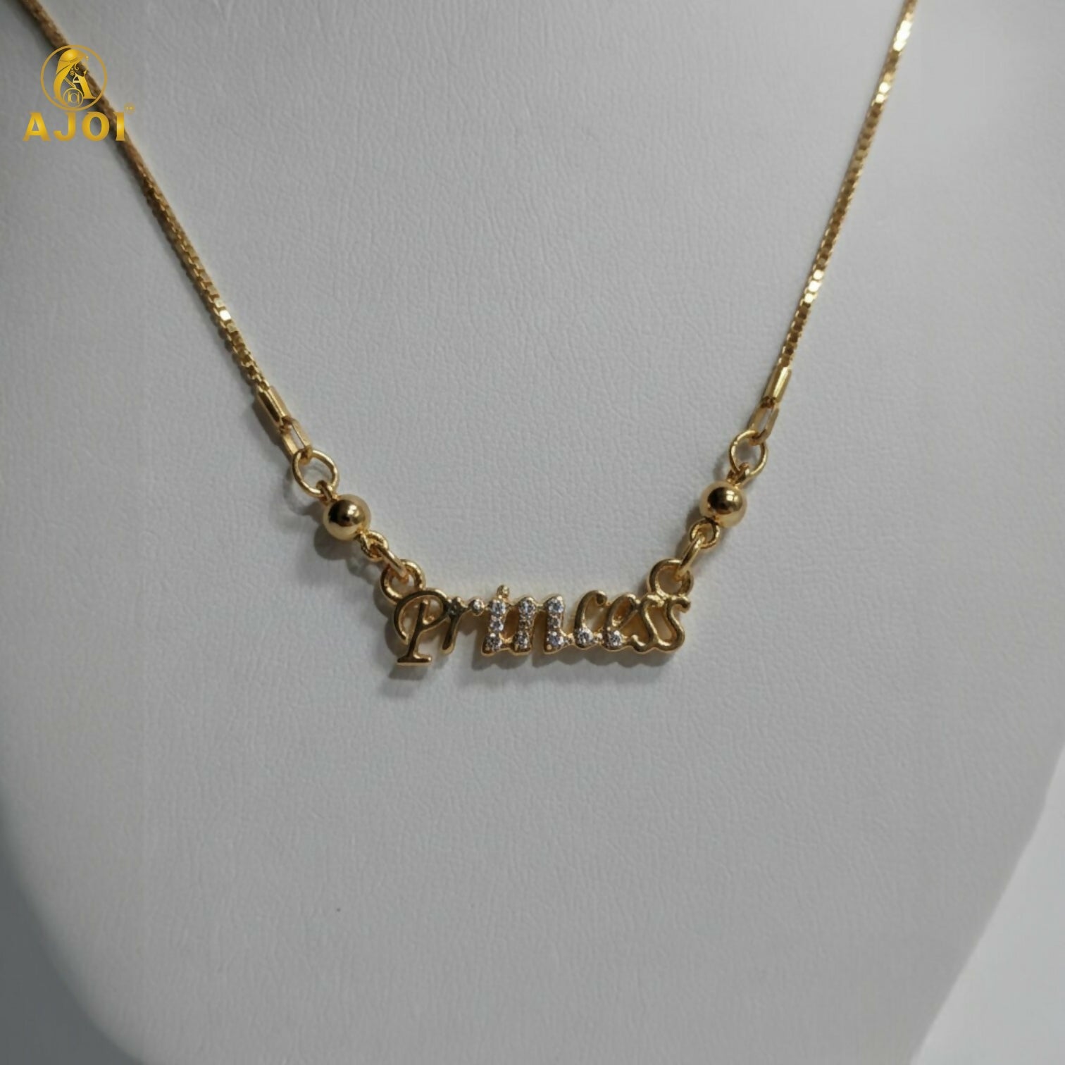 Princess Gold Plated Name Pendant Necklace with Crystal Stones for Women