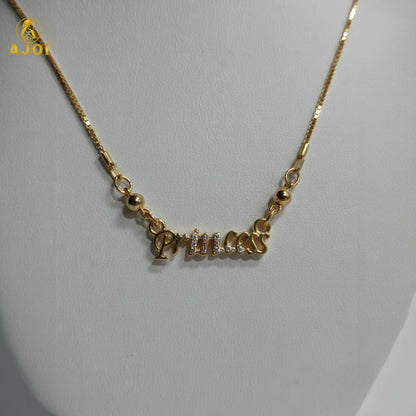 Princess Gold Plated Name Pendant Necklace with Crystal Stones for Women