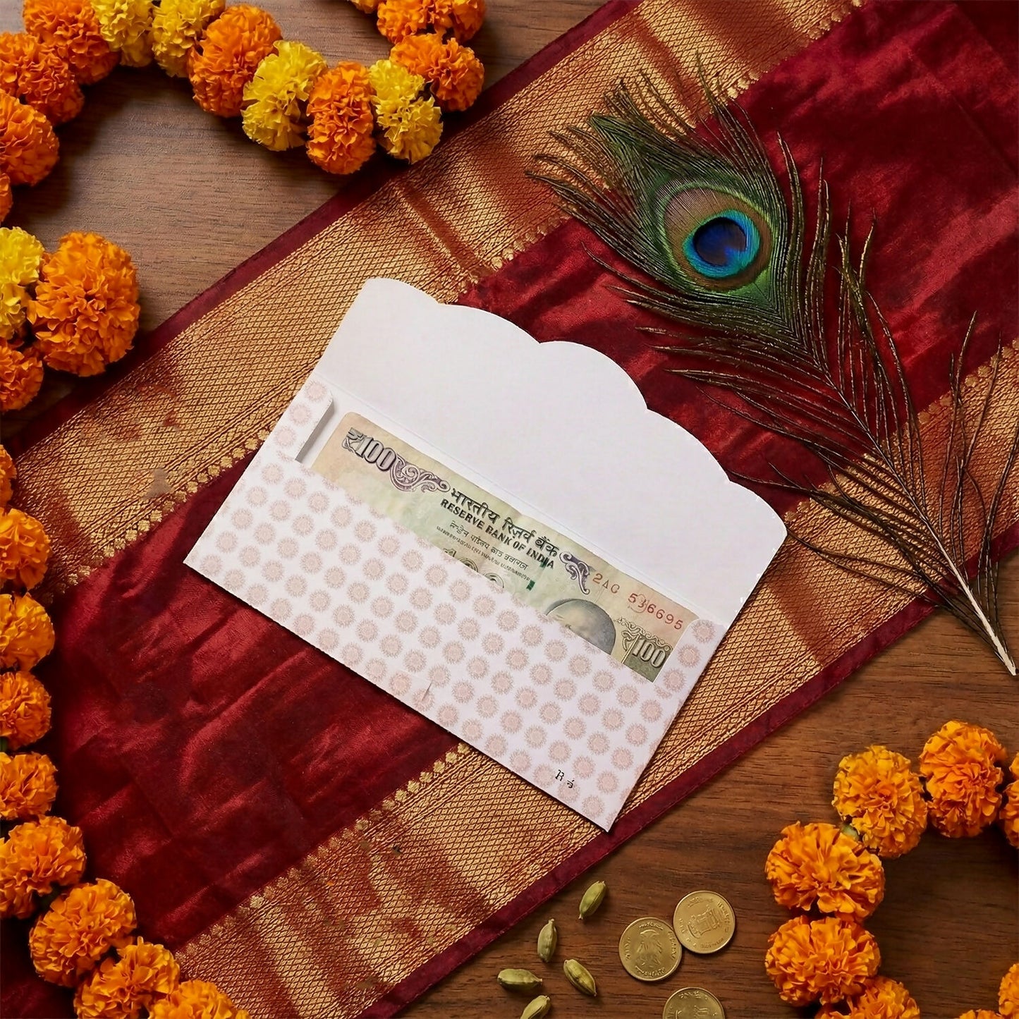 Wedding Theme A4 Size Money & Gift Envelope with Floral Pattern and Scalloped Flap – Pack of 10 Pcs