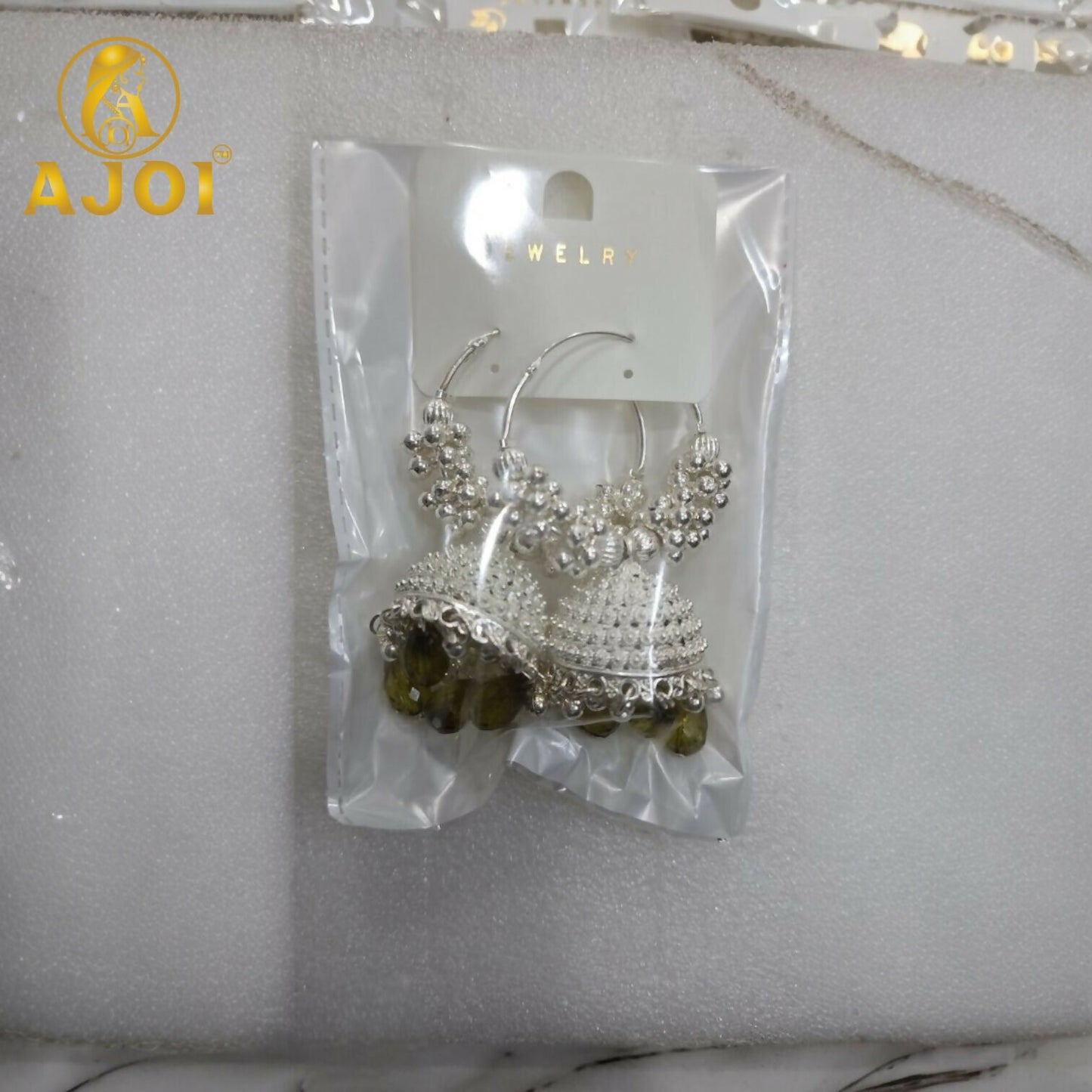 Silver Mint Green with Emerald Drops