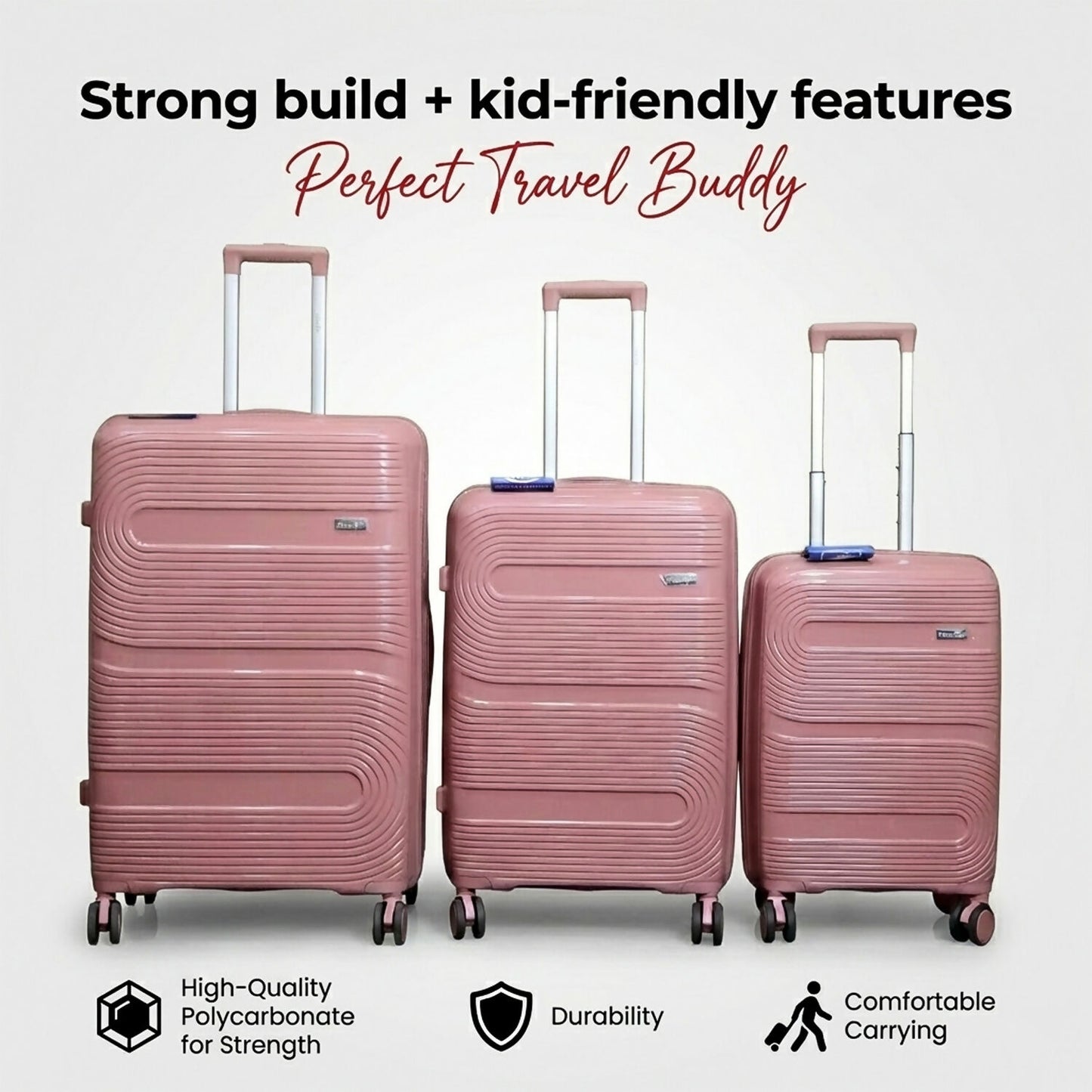 Rose Gold Hard Shell Cabin Trolley Suitcase with Telescopic Handle & 8 Wheels