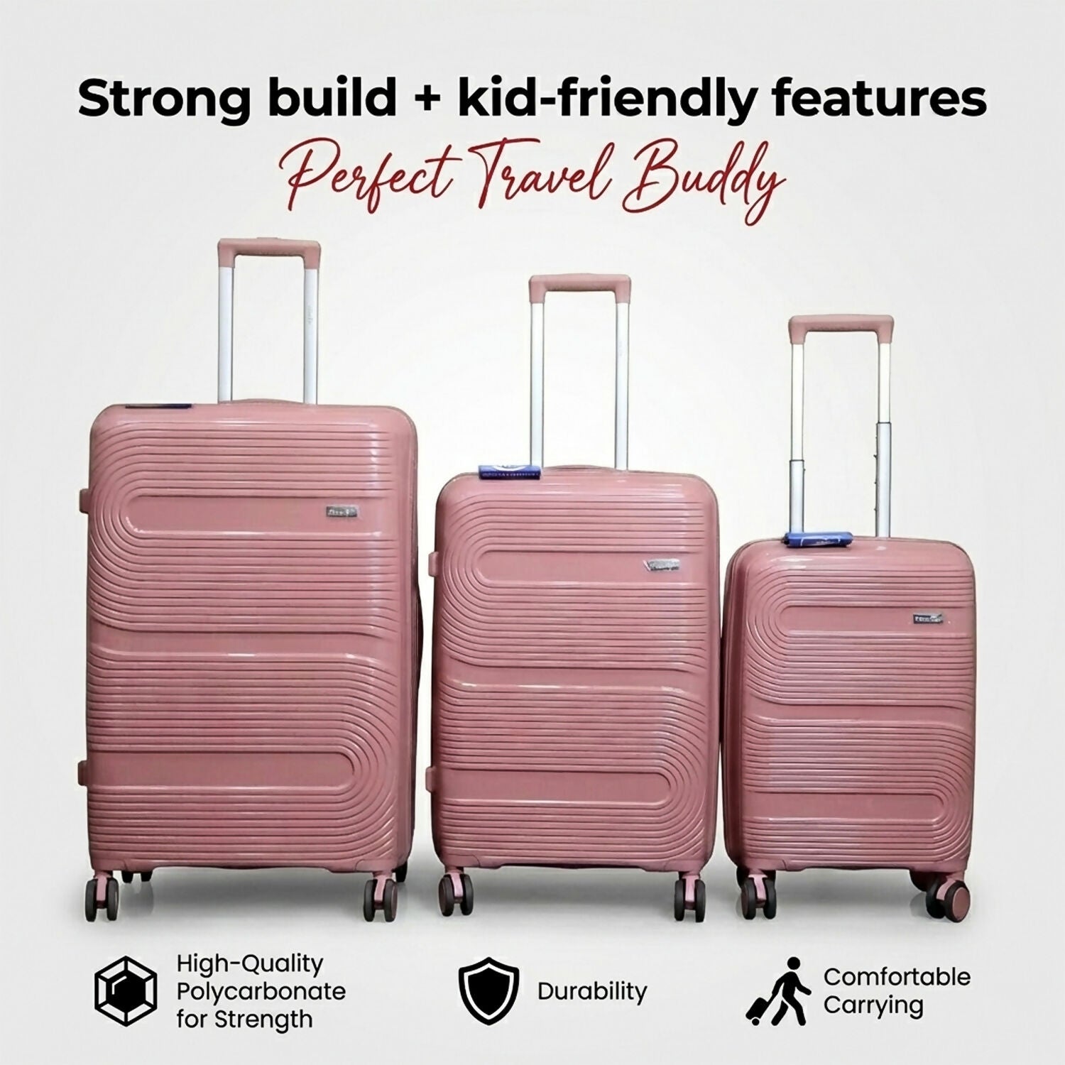 Rose Gold Hard Shell Cabin Trolley Suitcase with Telescopic Handle & 8 Wheels