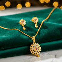 Micro Gold-Plated Ruby and White Stone Pendant Set With Matching Earrings