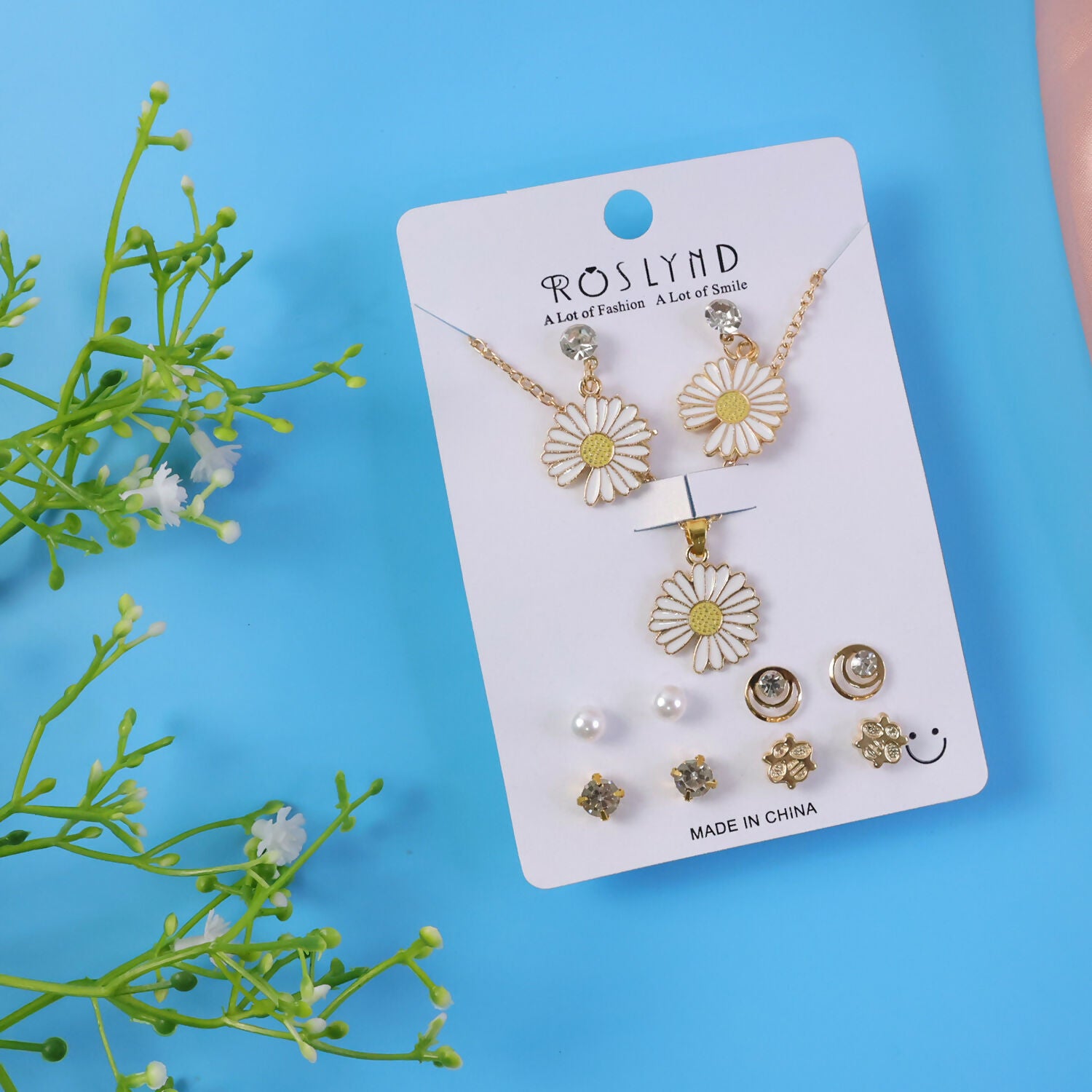 Premium Gold Plated Leaf Pearl Drop Earrings for Women & Girls (Pack Of 7)