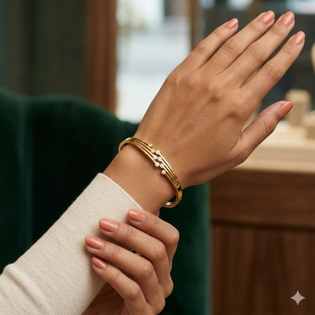 Eternal Bloom bracelet worn on wrist showcasing elegant gold-tone finish