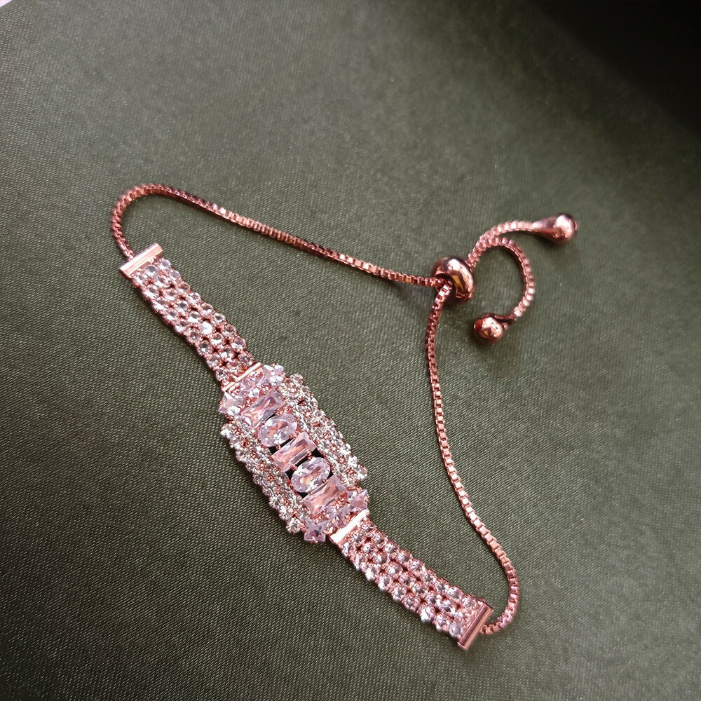 Rose Gold Plated Ad Stone Adjustable Bracelet
