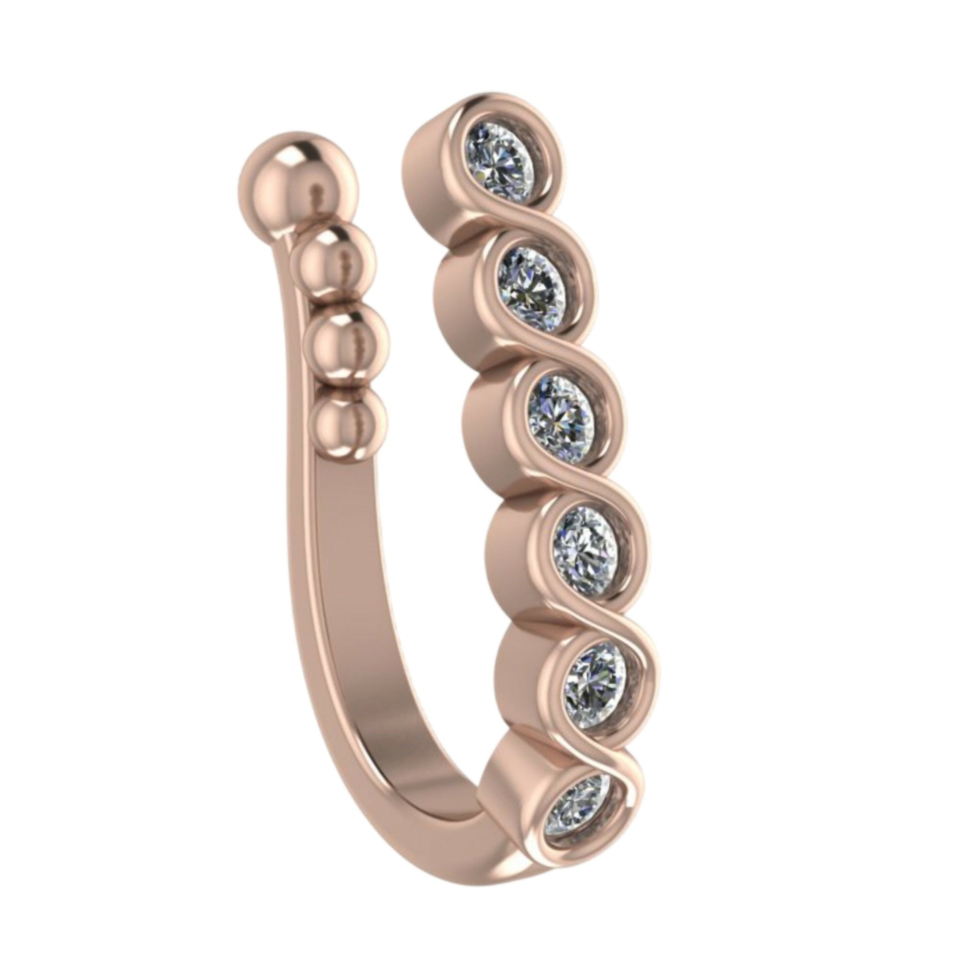 Rose Gold Diamond Look 5-Stone Nose Cuff/Clip-On Ring