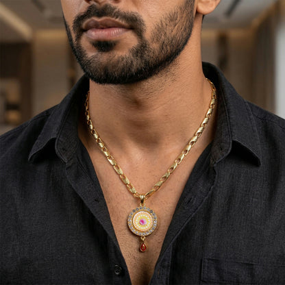 Gold Plated Pendant Necklace with Stone Studded Design