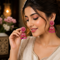 Pink Gold-Tone Jhumka Earrings for Women – Stylish Traditional Designer Ethnic Jewellery