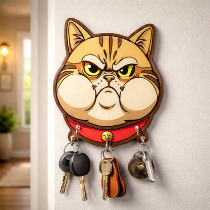 Cute Cartoon Cat Wooden Key Holder Wall Mounted Decorative Key Rack for Home Entrance