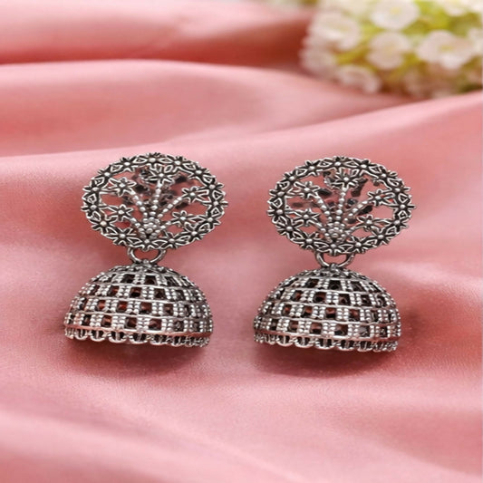 Oxidized Silver Floral Jhumka Earrings for Women – Traditional Ethnic Designer Jewelry (Pack Of 4)