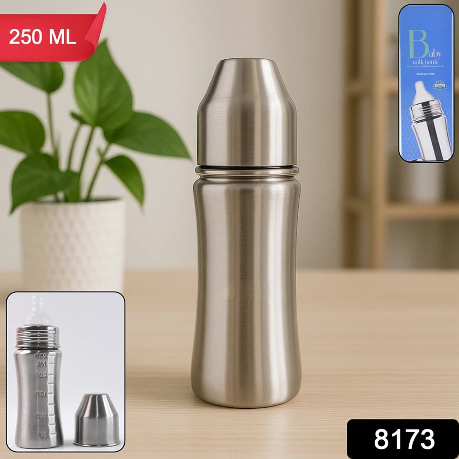 Stainless Steel Baby Bottle – 250ml Anti-Colic Nipple