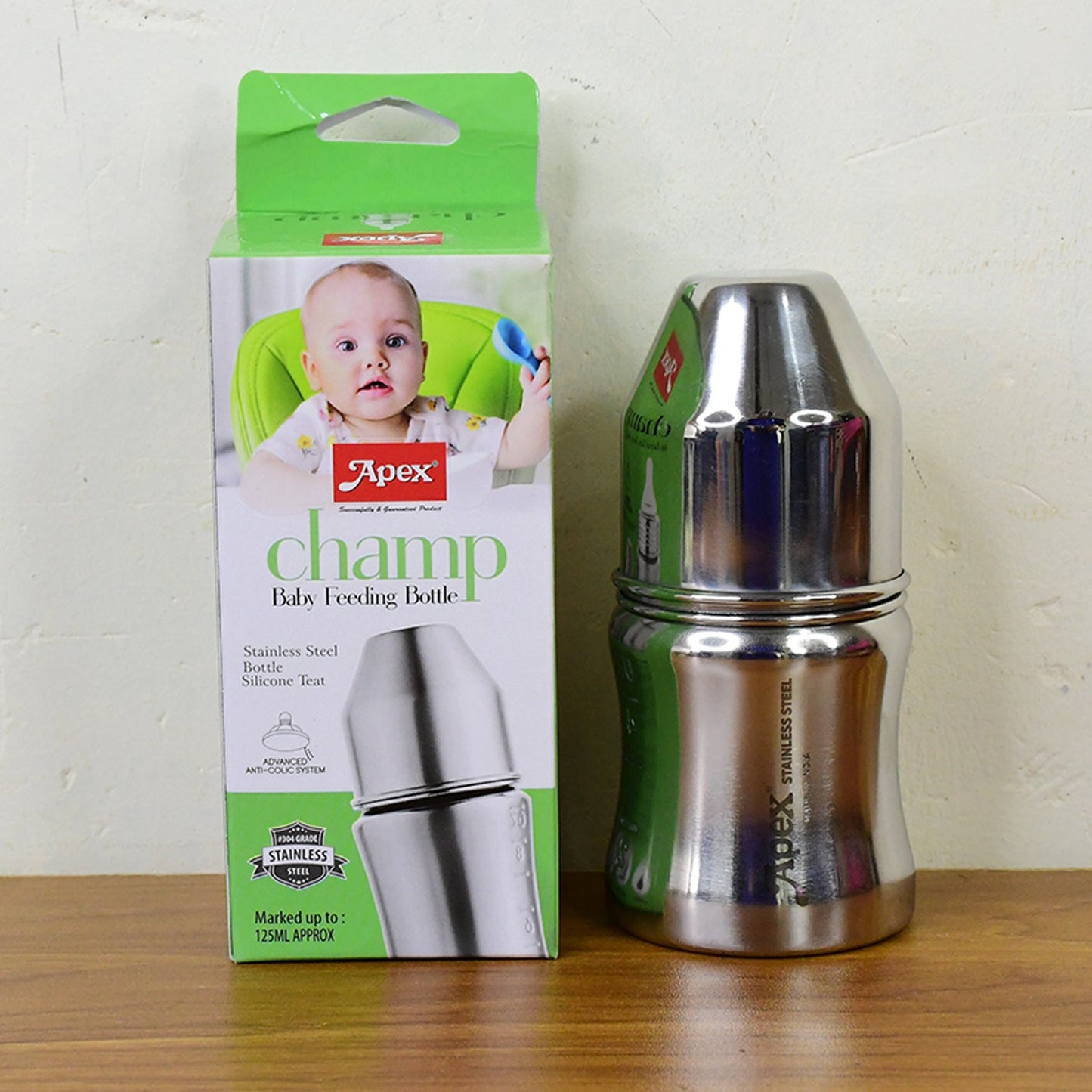 Apex Premium Stainless Steel Baby Feeding Bottle (125 ML / 1 Pc)