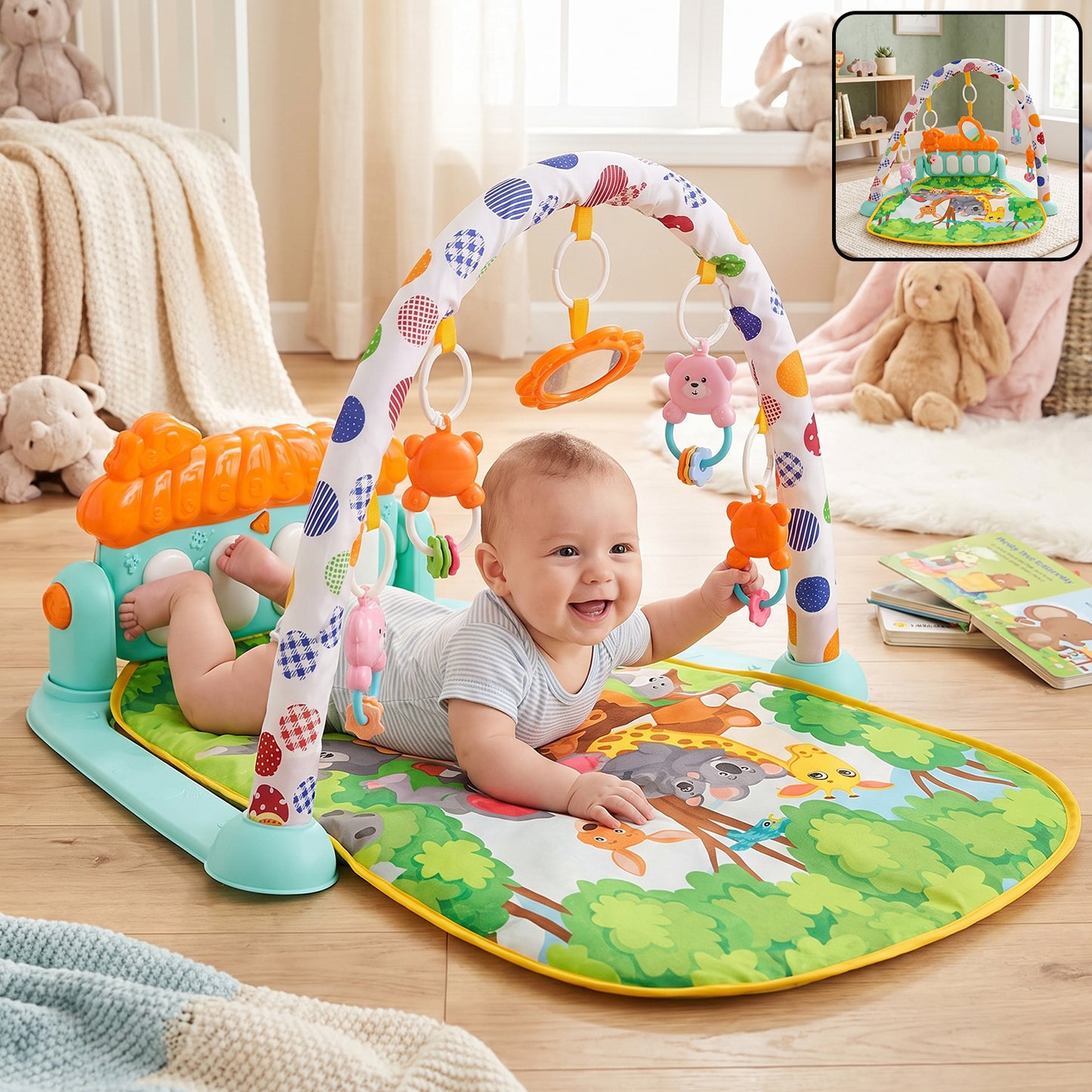 Baby Piano Gym Activity Play Mat with Hanging Toys and Music for Infants (1 Set)
