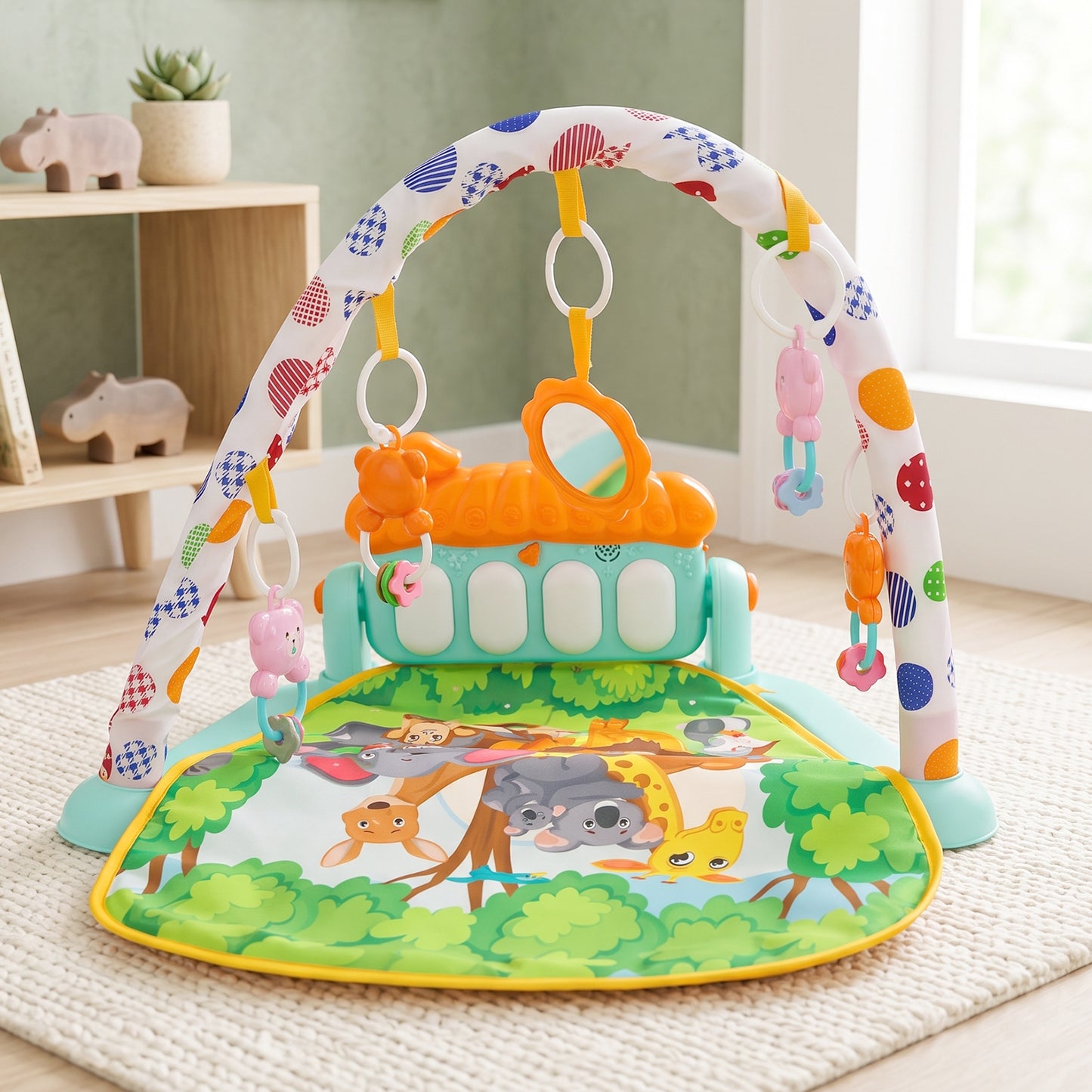 Baby Piano Gym Activity Play Mat with Hanging Toys and Music for Infants (1 Set)