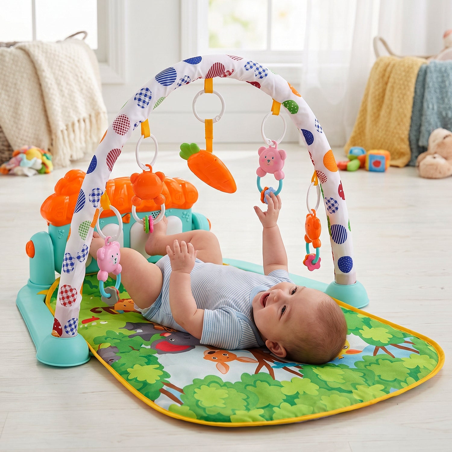 Baby Piano Gym Activity Play Mat with Hanging Toys and Music for Infants (1 Set)