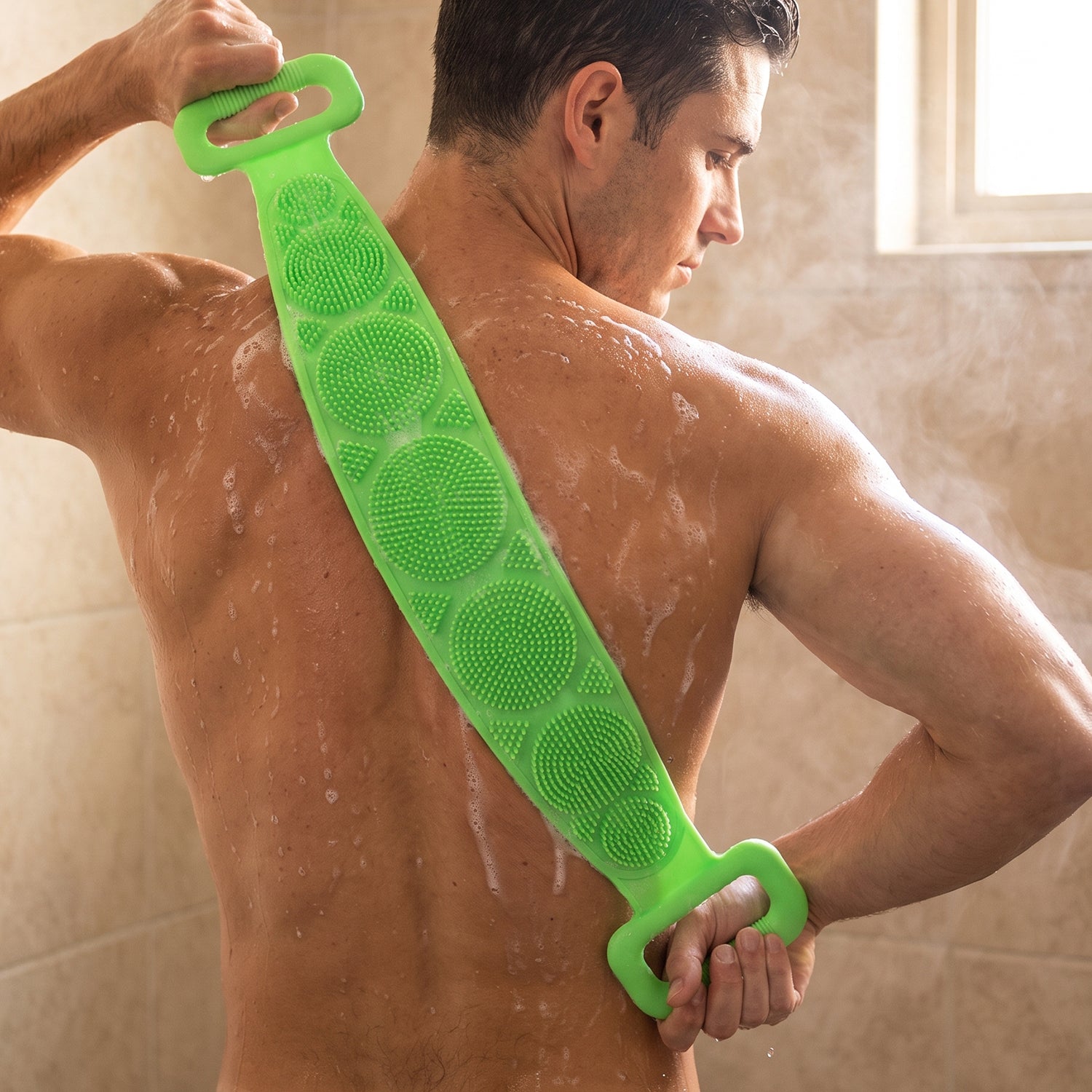 Silicone Body Scrubber Bath Belt Back Cleaning Strap with Handles (1 Pc)