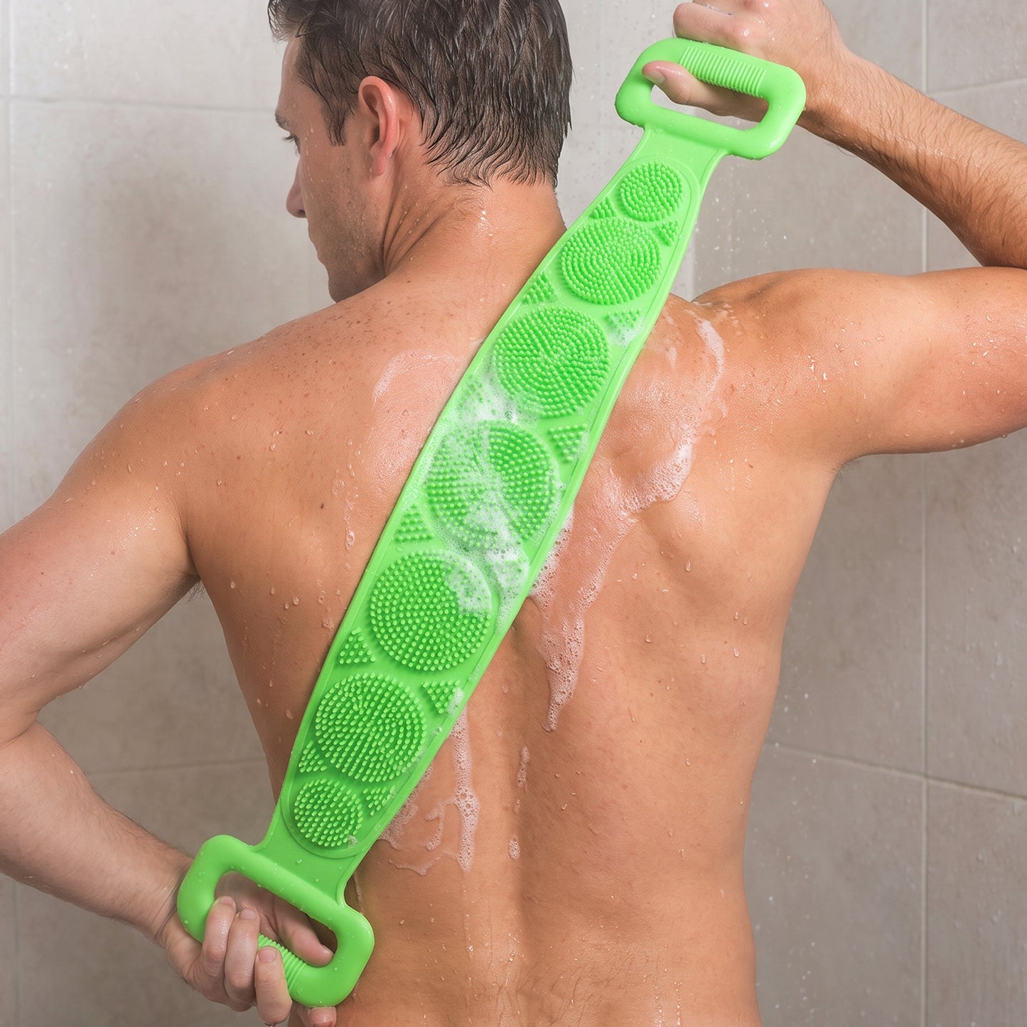 Silicone Body Scrubber Bath Belt Back Cleaning Strap with Handles (1 Pc)