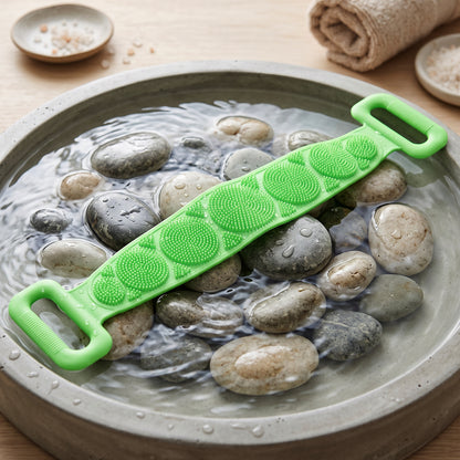 Silicone Body Scrubber Bath Belt Back Cleaning Strap with Handles (1 Pc)