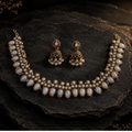 White Stone Kundan Necklace Set With Matching Pearl Drop Earrings For Women