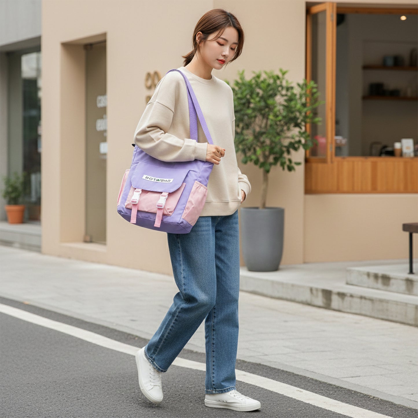 Trendy Multi-Pocket Shoulder Tote Sling Bag (1 Pc)