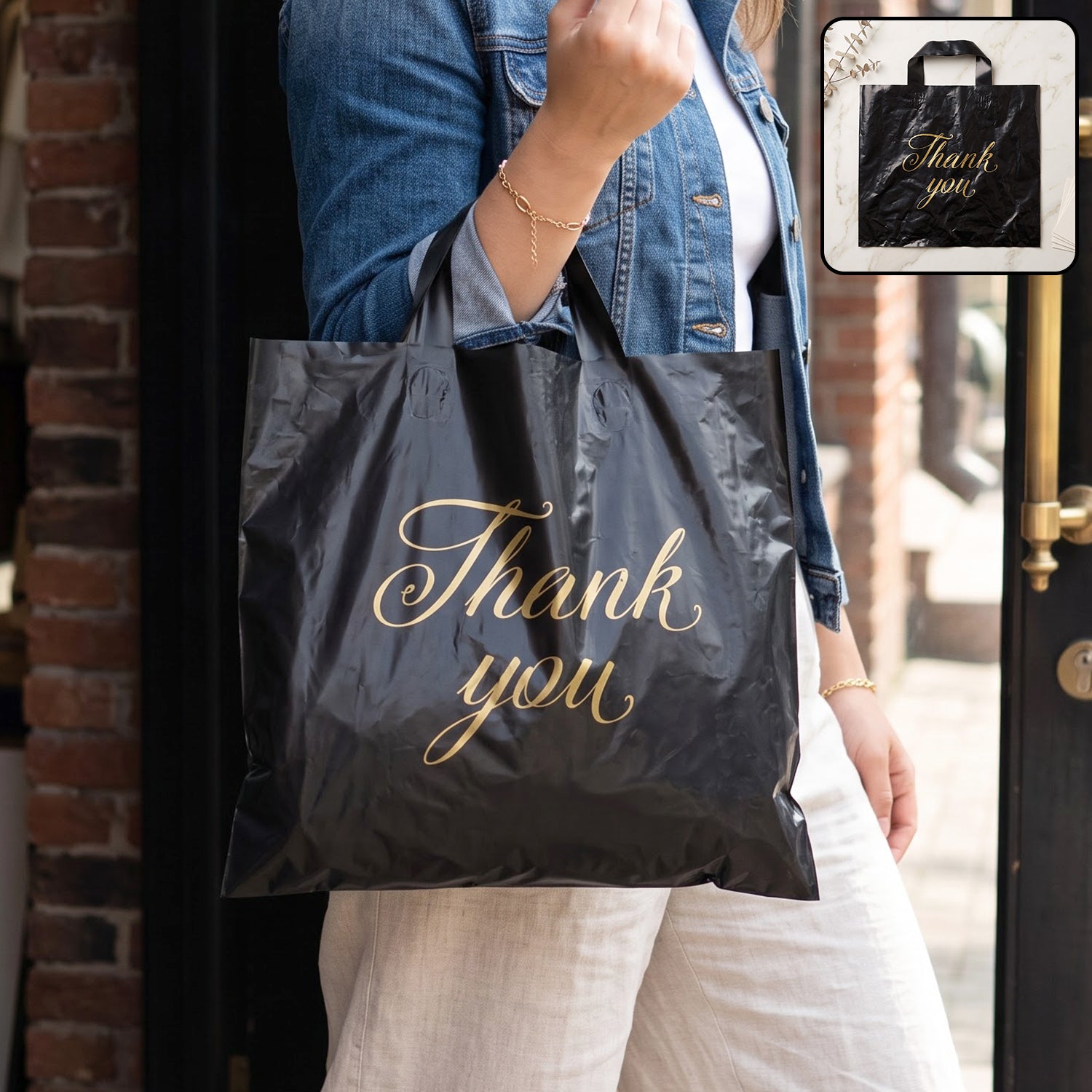 Premium Reusable Plastic Thank You Print Gift Carry Bag 30x26 Cm (1 Pc)