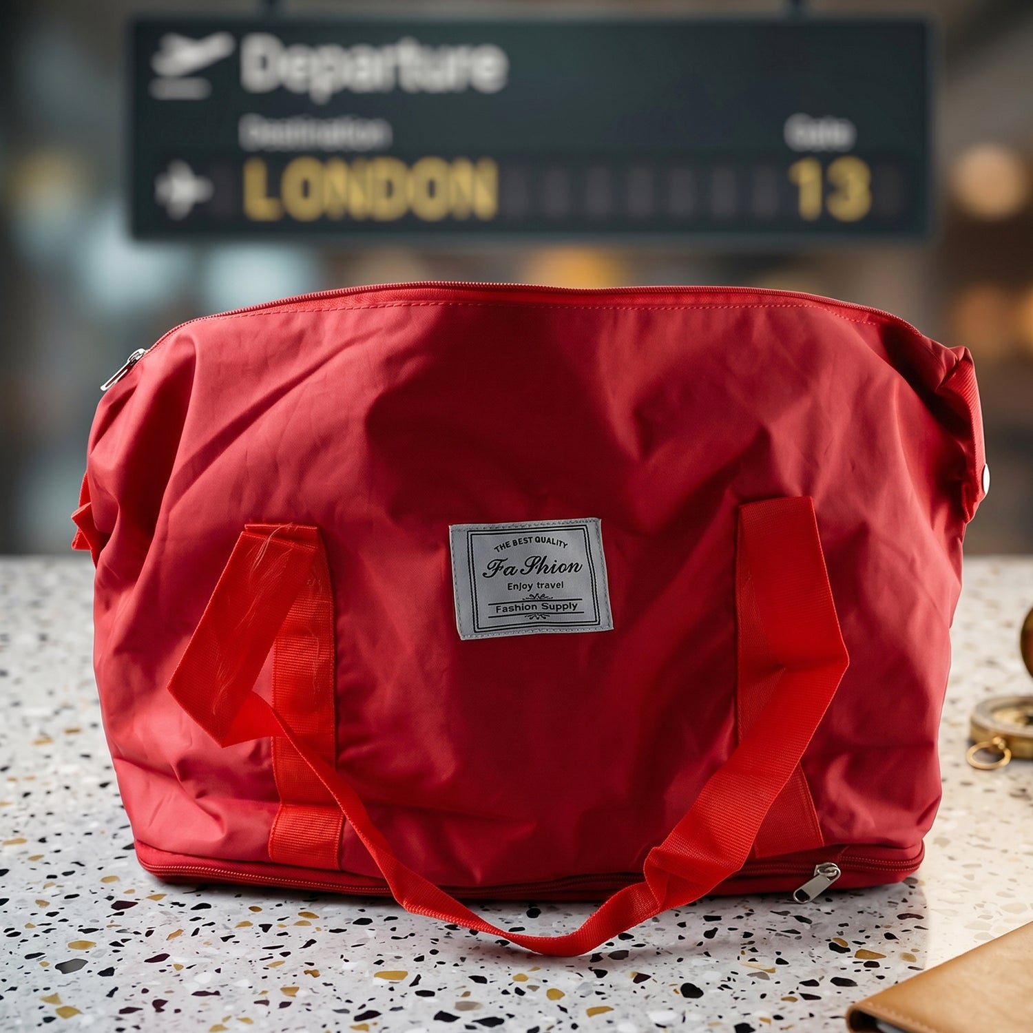 Red travel carry bag top view