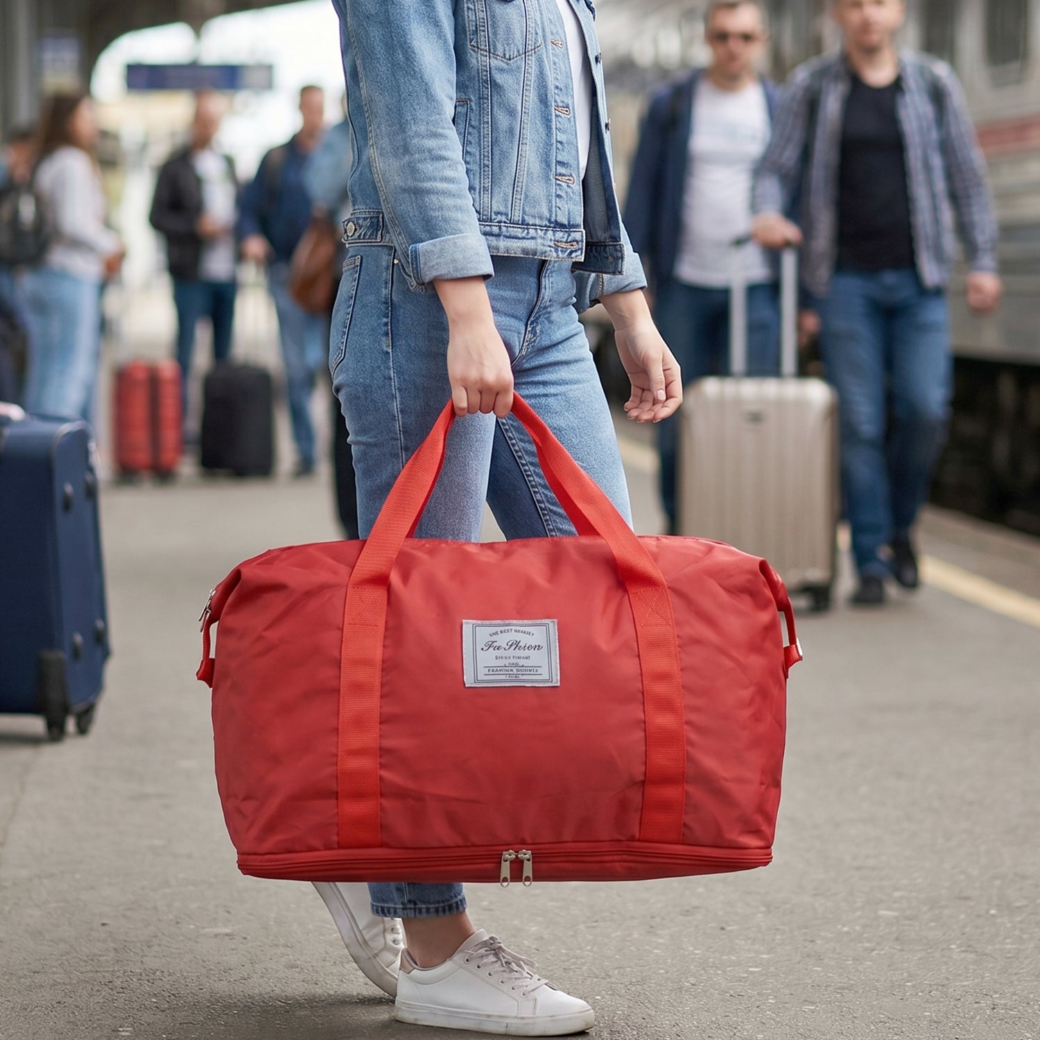 Large red travel carry bag with sturdy handles