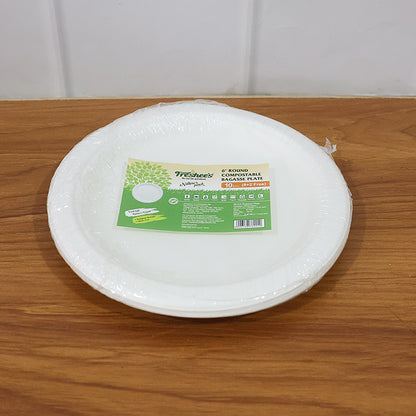 Freshee 6 Inch Round Compostable Bagasse Plate (10 Pcs Pack)