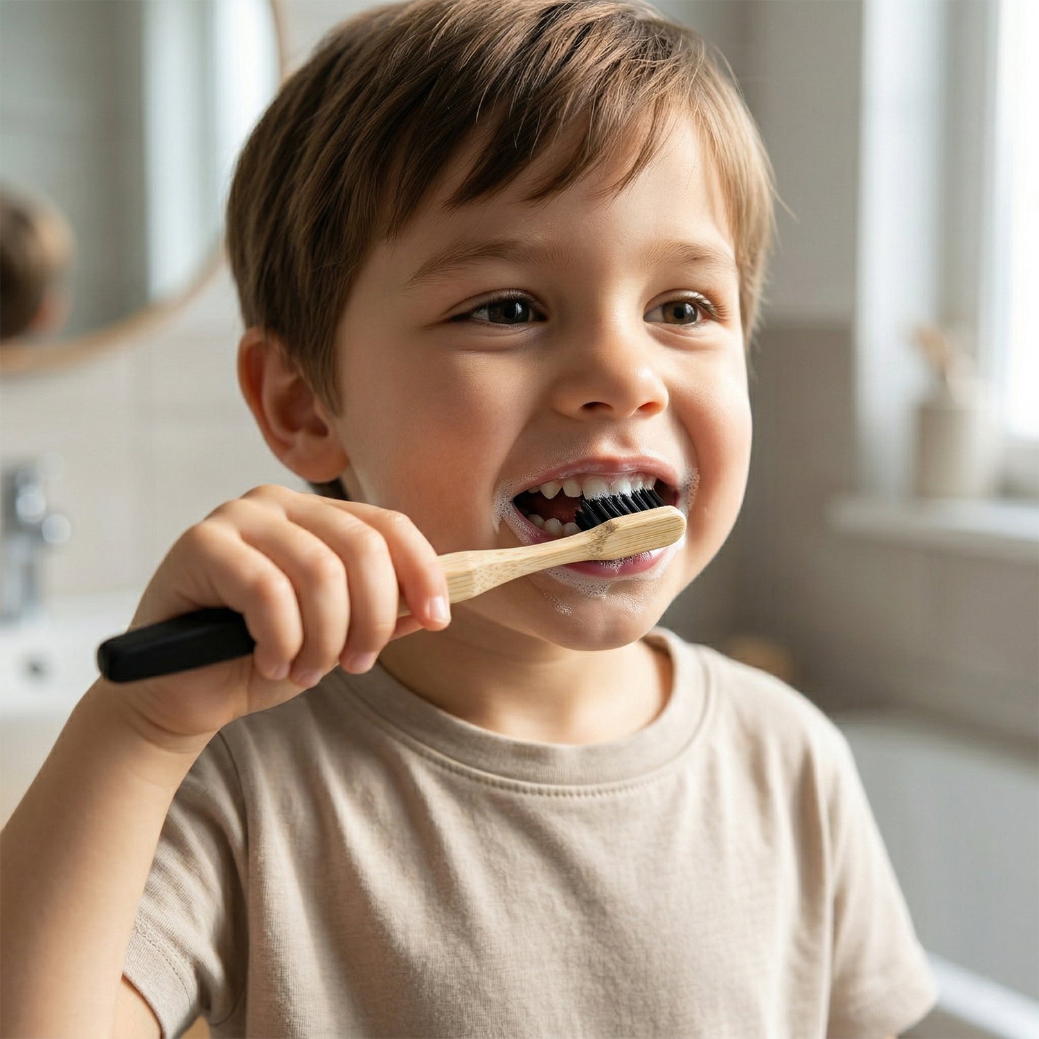 Toothbrush with bamboo handle and black charcoal bristles
