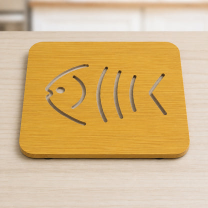 Square wooden fish-design coaster trivet 2