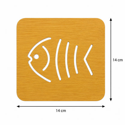 Square wooden fish-design coaster trivet 7