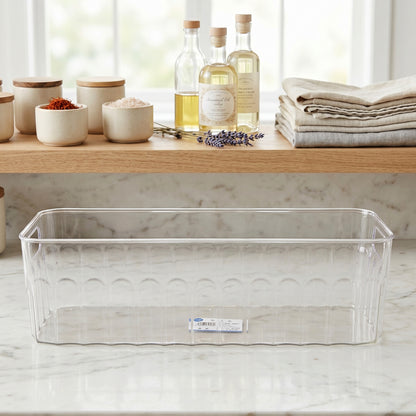 Cleanable transparent basket ideal for sorting grocery items.