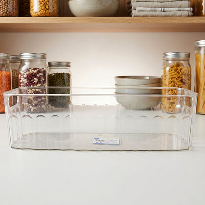 Versatile clear plastic basket suitable for fruits, vegetables, and snacks.