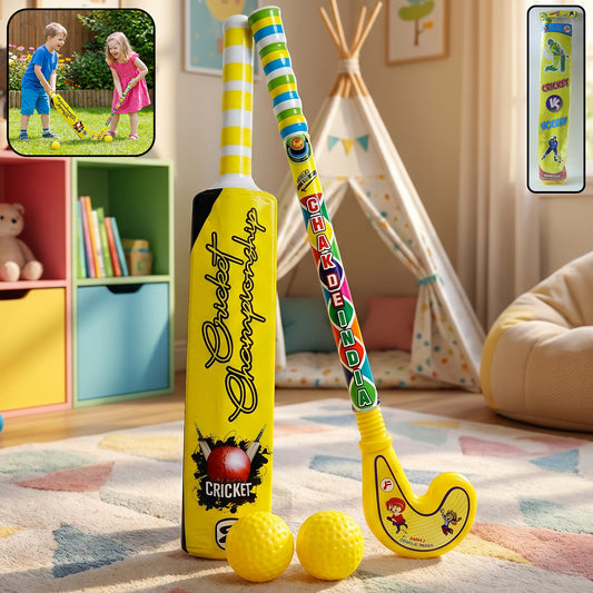 Combo of Light Weight Plastic Bat, Ball & Hockey for Kids