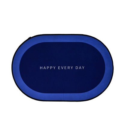 Clean blue bath mat rolled out, demonstrating absorbent and quick-dry qualities