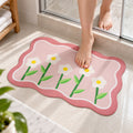 Decorative Floral Bathroom Floor Mat with a Wavy Border Design (1 Pc, 59x40 Cm)