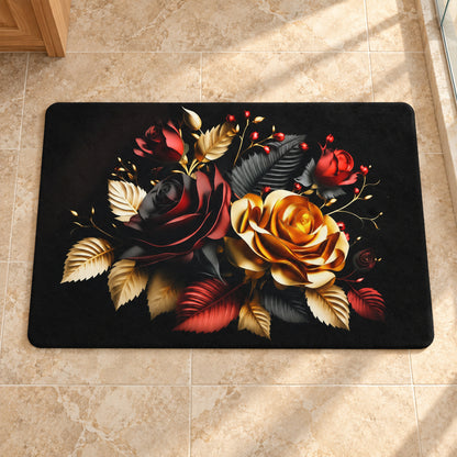 Decorative Floral Rose Print Bathroom Floor Mat for Indoor Use (1 Pc, 58x38 Cm)